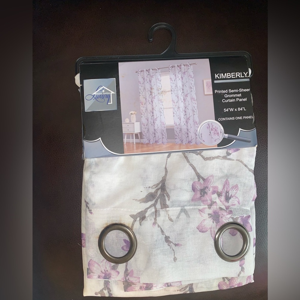 White and Purple Floral Accents Curtains with Grommet Style